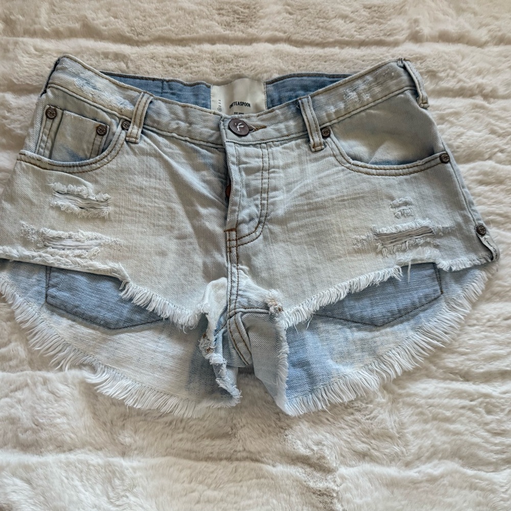 One Teaspoon Light Blue Frayed Jean Shorts